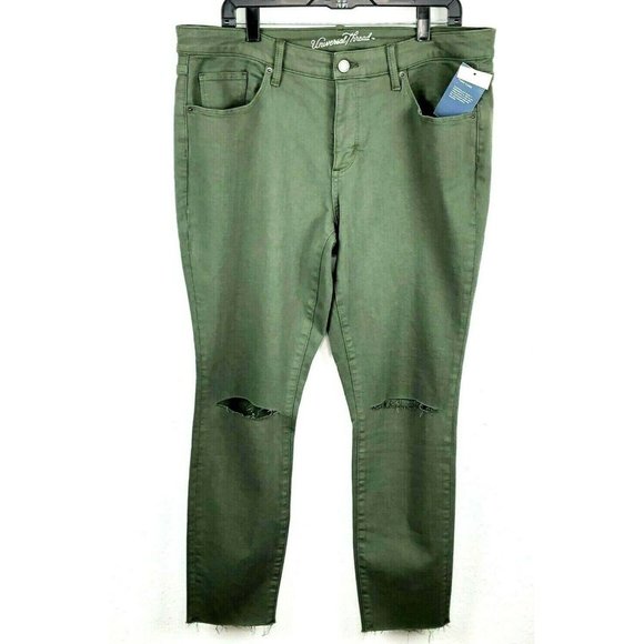 -New Universal Thread Jegging Jean Womens Green Ripped Distressed Raw Hem 26W - Picture 2 of 3